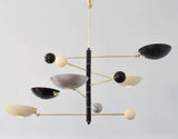 5 Light Pendant Mid Century Modern Raw Brass