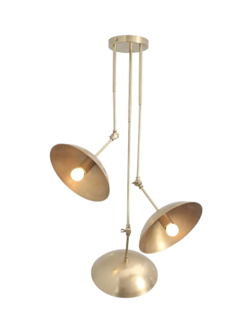 3 Light Domed Pendant Mid Century Modern Raw Brass