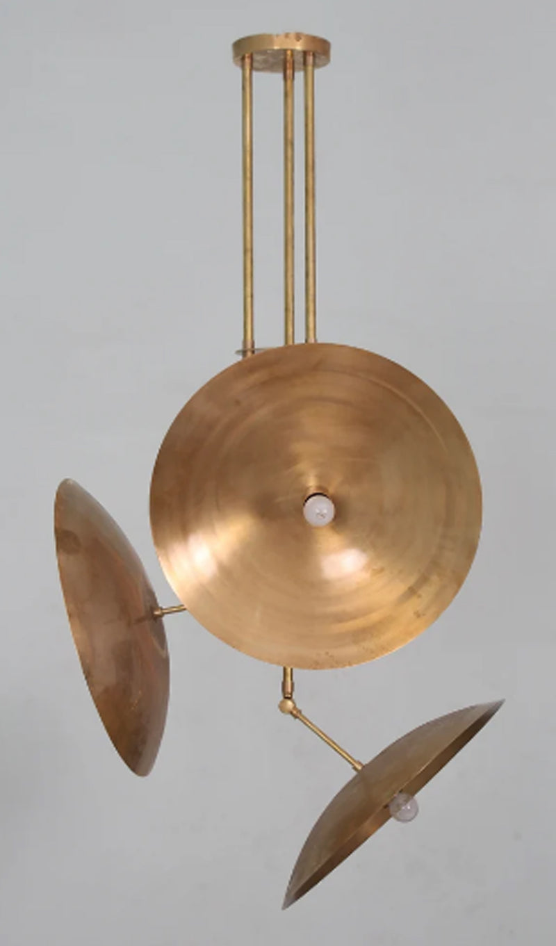 3 Light Domed Pendant Mid Century Modern Raw Brass