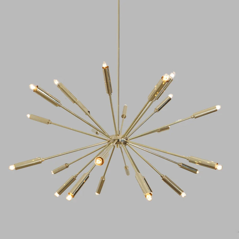 Mid Century Style 24 Arms Brass Sputnik Chandelier Light Fixture