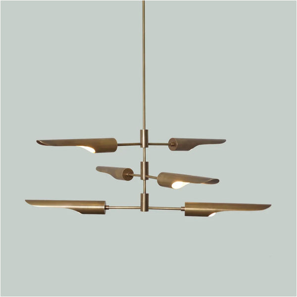 Modern Brass Three Layer Shade Counterbalance Pendant Chandelier Fixture