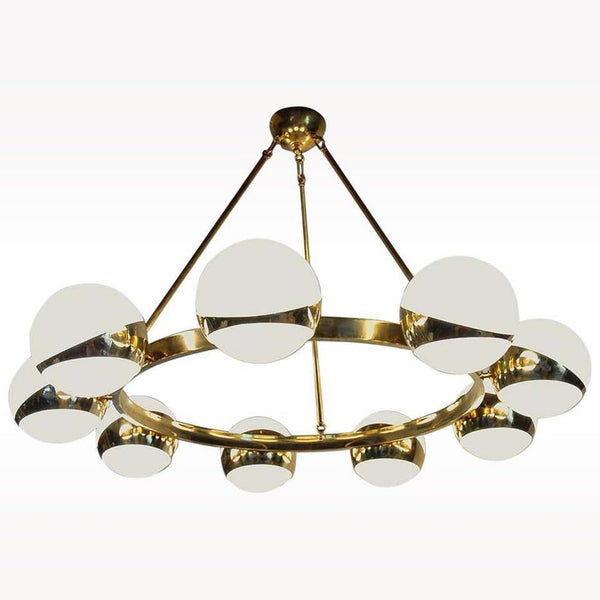 Contemporary 9 Spheres Modern Brass Round Chandelier