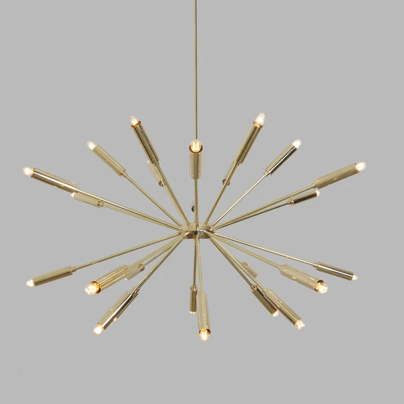 Mid Century Style 24 Arms Brass Sputnik Chandelier Light Fixture