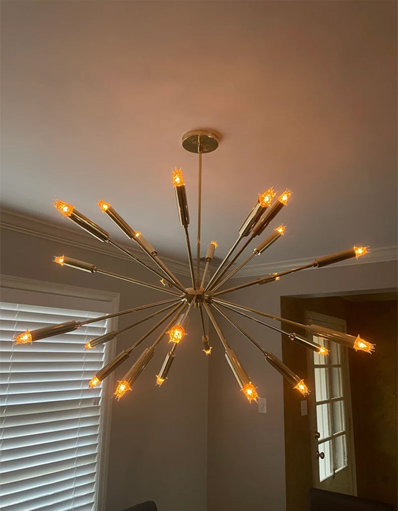 Mid Century Style 24 Arms Brass Sputnik Chandelier Light Fixture