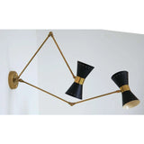 Double Articulated Brass Wall Sconce, Midcentury Style Solid Brass Black Shades Lamp