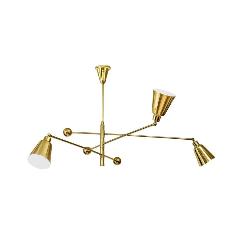 Mid Century Style 3 Cone Shades Brass Sputnik Chandelier Lighting Fixture