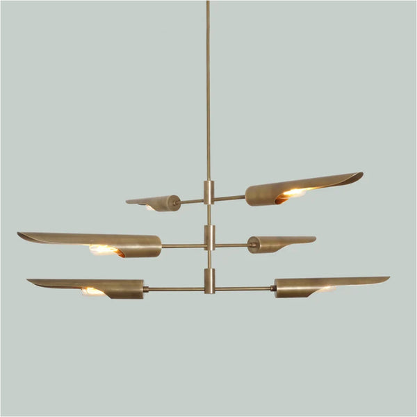 Modern Brass Three Layer Shade Counterbalance Pendant Chandelier Fixture