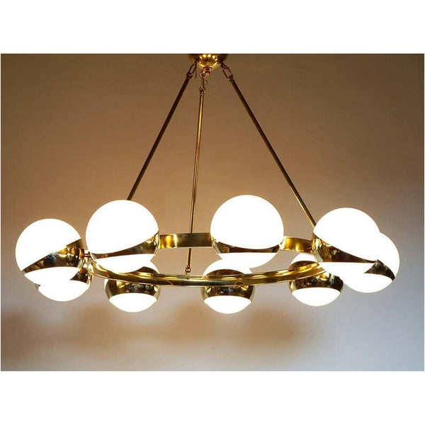 Contemporary 9 Spheres Modern Brass Round Chandelier