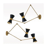 Double Articulated Brass Wall Sconce, Midcentury Style Solid Brass Black Shades Lamp