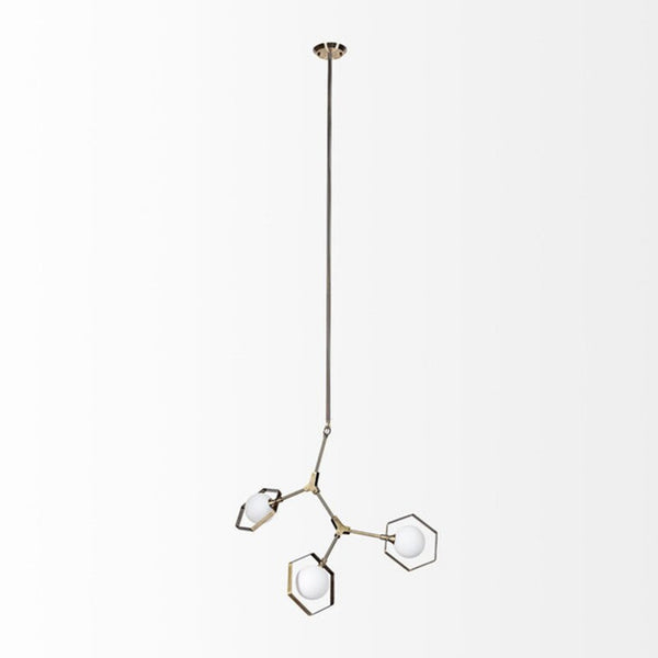 Contemporary Modern Brass 3 Globe Branch Chandelier Light Fixture