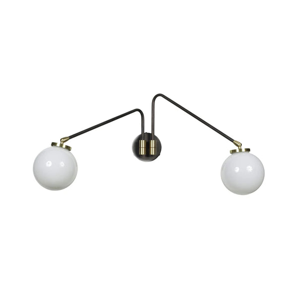 Modern Classic White Glass Spheres Antique Brass Wall Lamp