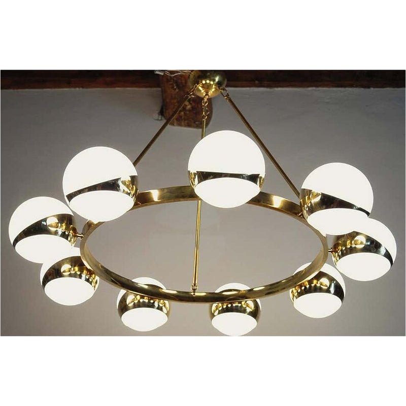 Contemporary 9 Spheres Modern Brass Round Chandelier