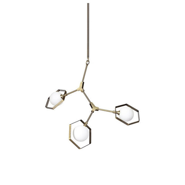 Contemporary Modern Brass 3 Globe Branch Chandelier Light Fixture