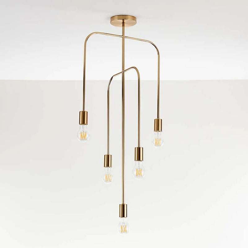 Modern Brass 5 arm salerno pendant light.