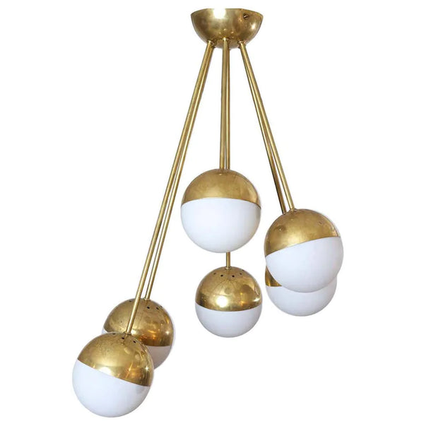 Contemporary 6 Globe Arms Brass Sputnik Chandelier Light Fixture