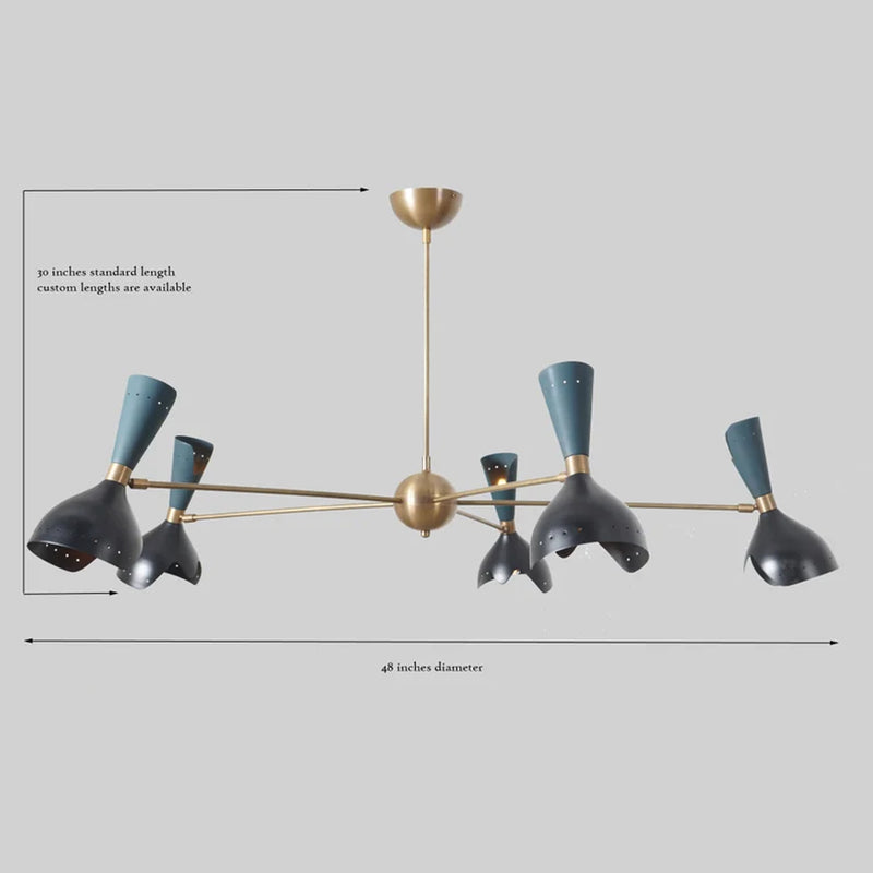 Stilnovo Style 5 Arms Modern Brass Sputnik Chandelier