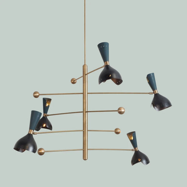 Stilnovo Style 5 Arms 10 Lights Modern Brass Sputnik Chandelier