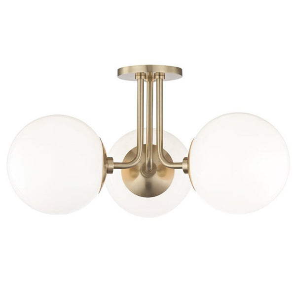 Mid Century Style 3 Globe Arms Brass Sputnik Semi Flush Mount Ceiling Light