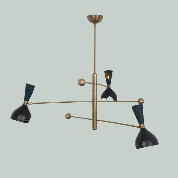 Stilnovo Style 3 Arms 6 Lights Modern Brass Sputnik Chandelier