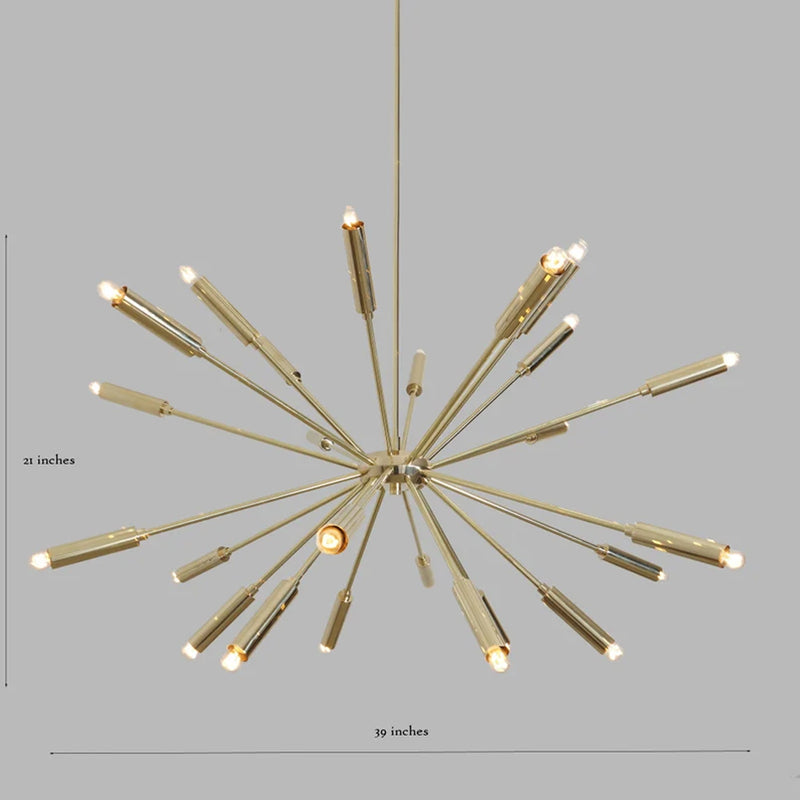 Mid Century Style 24 Arms Brass Sputnik Chandelier Light Fixture