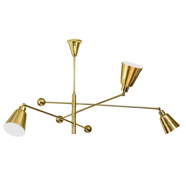 Mid Century Style 3 Cone Shades Brass Sputnik Chandelier Lighting Fixture