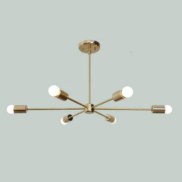 Handcrafted 6 Arm Pinwheel Modern Brass Chandelier