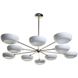 Stilnovo Style 10 Arm Modern Brass White Disk Sputnik Chandelier