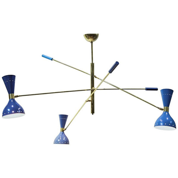 Stilnovo Style 3 Arms 6 Lights Modern Brass Bespoke Chandelier - Both Side Lights