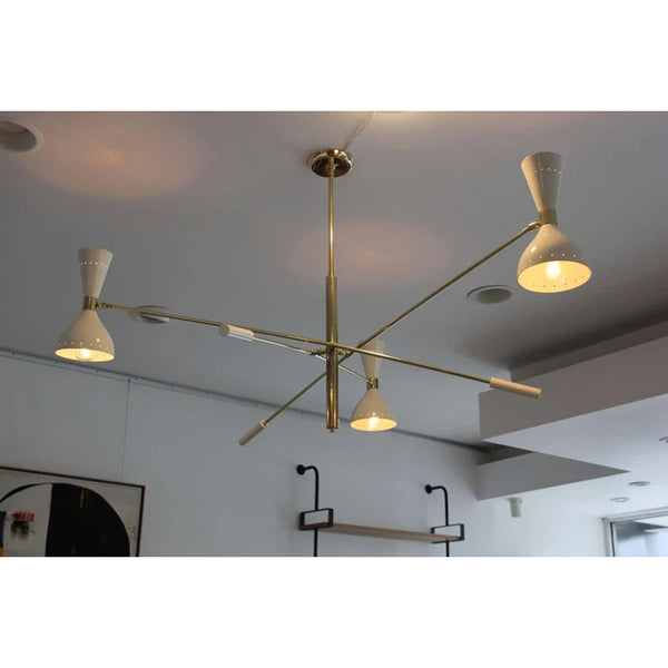 Stilnovo Style 3 Arms 6 Lights Modern Brass Bespoke Chandelier - Both Side Lights