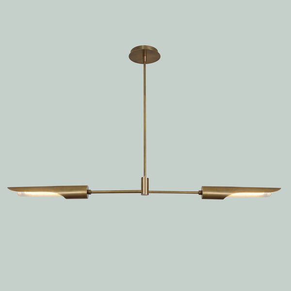 Modern Brass Double Shade Counterbalance Pendant Chandelier