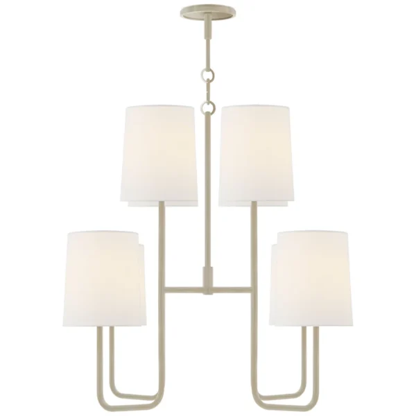 Barbara Barry Go Lightly Medium Chandelier in China White with Linen Shades Ceiling Light