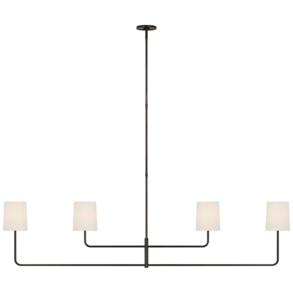 Barbara Barry Go Lightly 70" Four Light Linear Chandelier in Bronze with Linen Shades Ceiling Light W70"