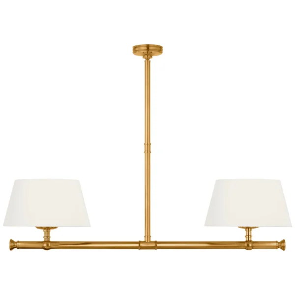 Chapman & Myers Marion 56" Linear Chandelier in Antique-Burnished Brass with Linen Shades Ceiling Light W56"