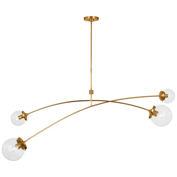 kate spade new york Prescott 62" Linear Chandelier in Soft Brass with Clear Glass Ceiling Light W62.25"