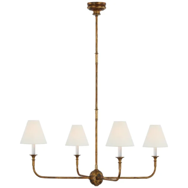 Thomas O'Brien Piaf Large Chandelier in Antique Gild with Linen Shades Ceiling Light W39