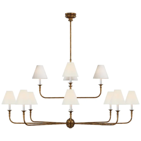 Thomas O'Brien Piaf Grande Two-Tier Chandelier in Swedish Gray with Linen Shades Ceiling Light W58"