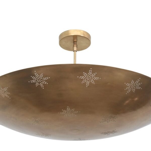Raw Brass Sputnik Chandelier: Mid Century Modern Star Perforated Light