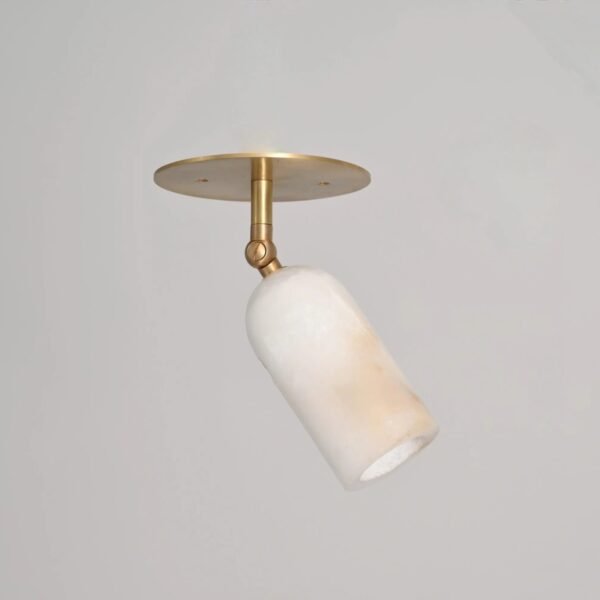 Alabaster Round Marble Mid Century Brass 1 Light Spot Retro Ceiling Light Fixture Vintage Style