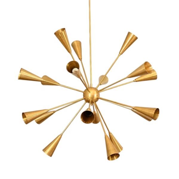 Stilnovo Style 16 Light Mid Century Brass Sputnik chandelier light Fixture