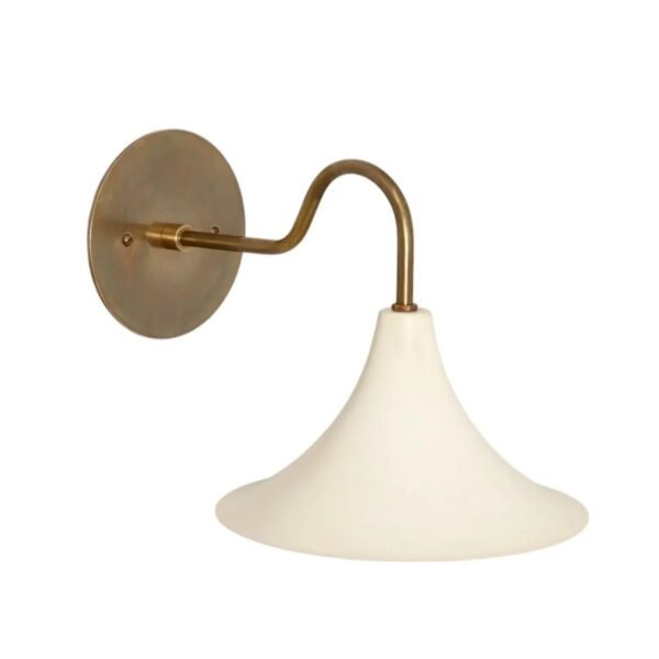 1 Light Trumpet Curved Arm Wall Mid Century Modern Raw Brass Sconce Fixture