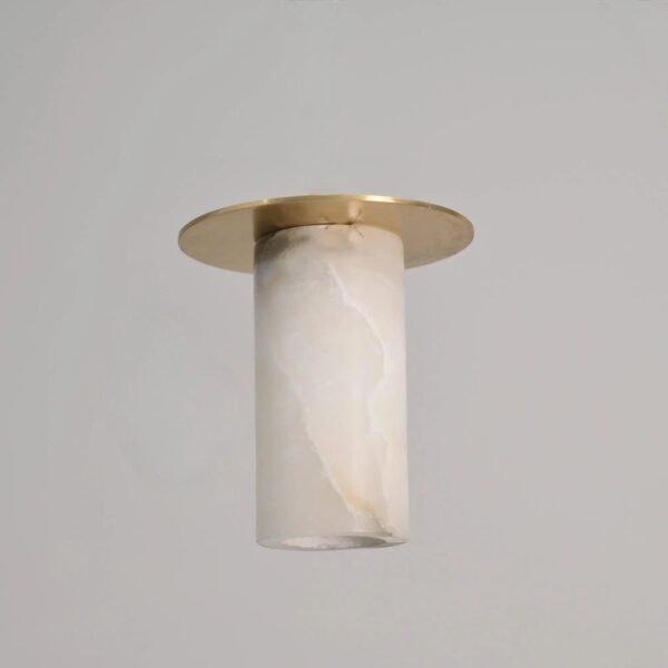 Alabaster Flat Marble Mid Century Brass 1 Light Retro Ceiling Light Fixture Vintage Style