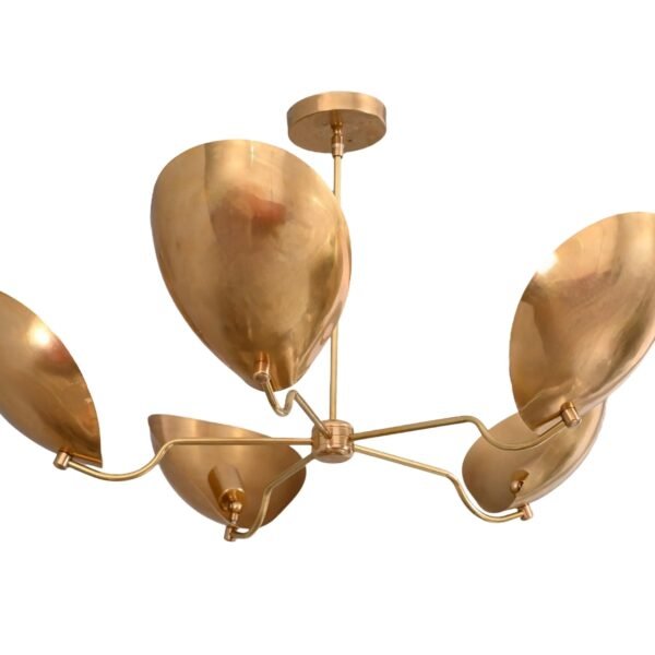 5 Light Curved Dome Style Raw Brass Chandelier Light Fixture