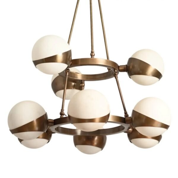 Brass Sputnik Chandelier: 9-Light Globe Shade, Mid-Century Modern