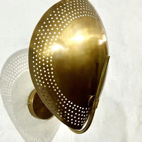 Mid Century Brass Wall Sconce: Curved Shade, Modern Light Fixture
