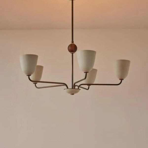 1950s Mid-Century Modern Brass Chandelier | Mid Century Elikei 5-Light Pendant | Stilnovo Ceiling Fixture