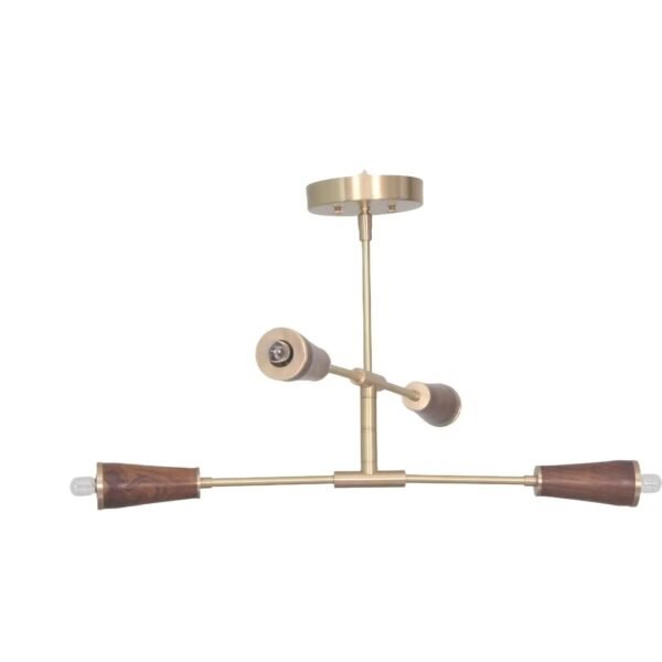 4 Light Wood Raw Brass Sputnik chandelier light ' Fixture