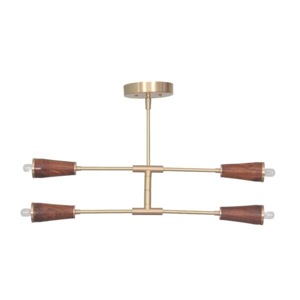 4 Light Wood Raw Brass Sputnik chandelier light ' Fixture