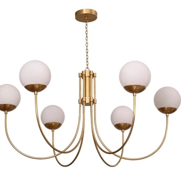 6 Light Globe Curved Mid Century Brass Sputnik chandelier light Fixture